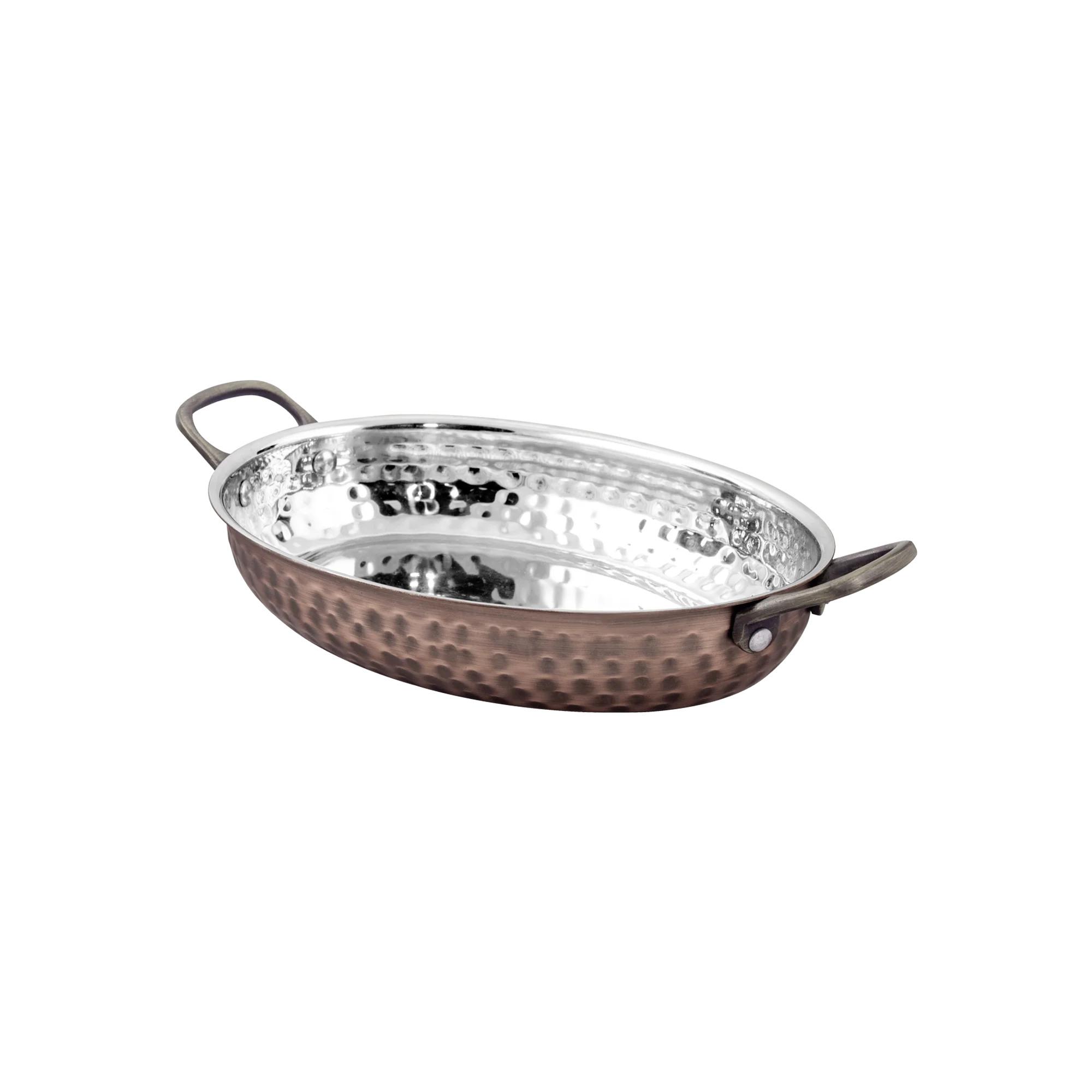Bonna Bakır Dövme Çift Kulplu Oval Sunum 20.75cm x 15.75cm, profesyonel servis ürünü