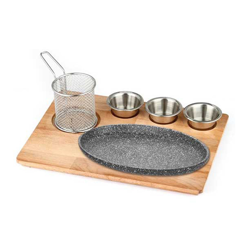 altinbasak dogal masif fajita sunum seti granit dokum oval kisa 35x26 cm fajita sunumu ve sicak servis icin profesyonel set
