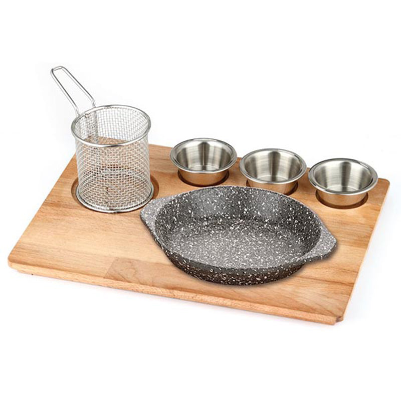altinbasak dogal masif fajita sunum seti granit dokum yuvarlak kulplu 35x26 cm fajita sunumu ve sicak servis icin profesyonel set
