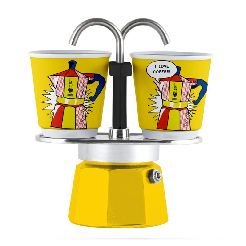 Bialetti Liechtenstein Mini Express Moka Pot, 2 Cup + 2 Espresso Fincanı, Sarı, espresso takip aynası