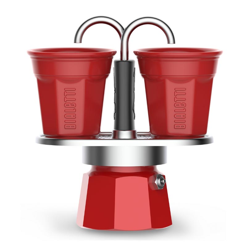 Bialetti Mini Express Moka Pot, 2 Cup + 2 Espresso Fincanı, Kırmızı, kahve aksesuarı