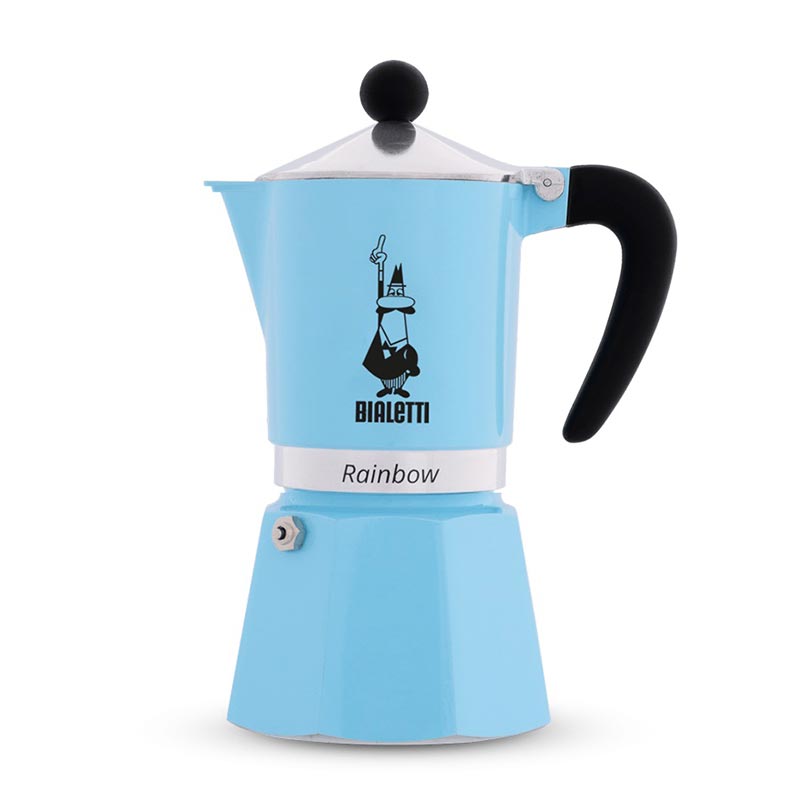 Bialetti Rainbow Moka Pot, 3 Cup, Mavi, kahve aksesuarı