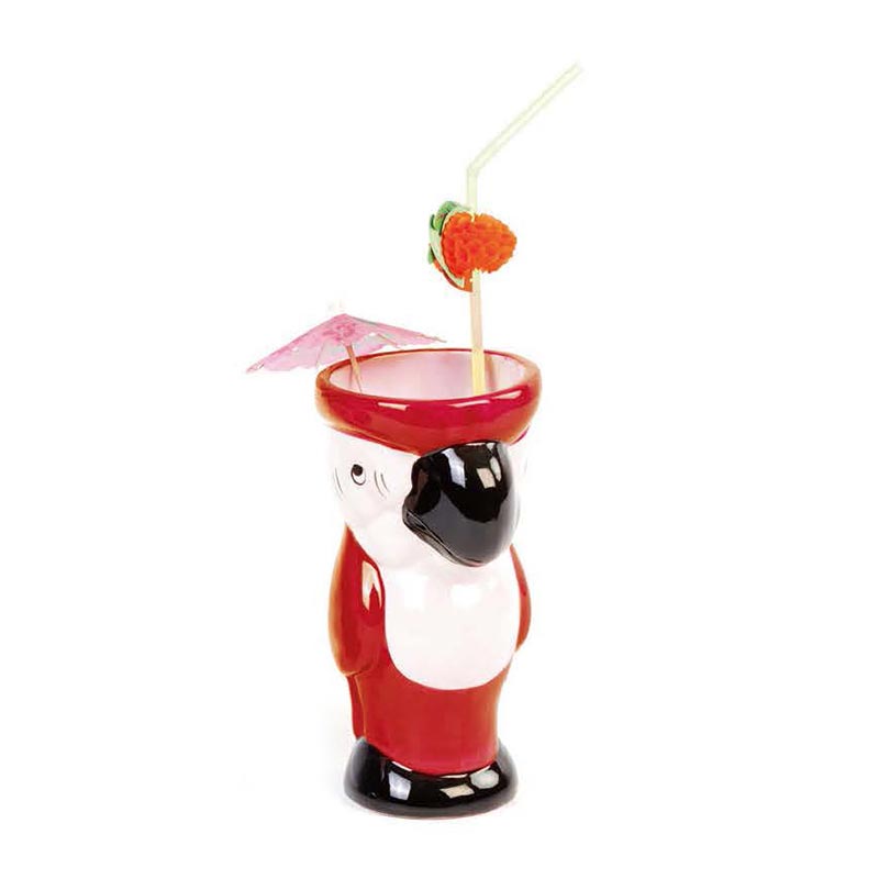 biradli grv20205 papagan seramik tiki mug kokteyl bardagi 400 cc 8x17 cm kirmizi bar ve kokteyl ekipmani