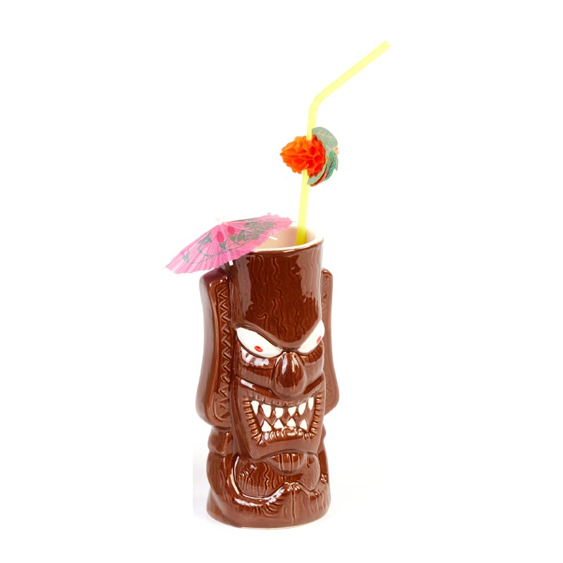 biradli grv20219 seramik tiki mug kokteyl bardagi 350 cc 8x17 5 cm kahverengi bar ve kokteyl ekipmani