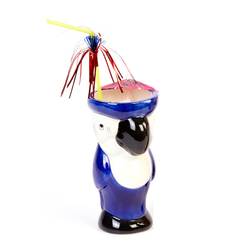 biradli grv20205 papagan seramik tiki mug kokteyl bardagi 400 cc 8x17 cm mavi bar ve kokteyl ekipmani