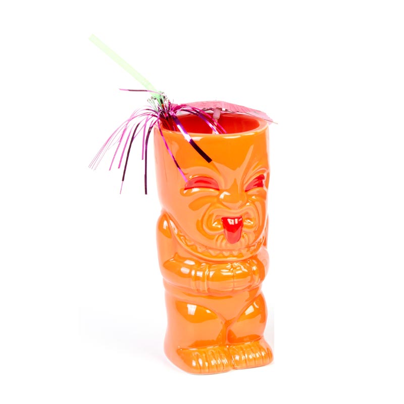 biradli grv20206 seramik tiki mug kokteyl bardagi 410 cc 8x17 cm turuncu bar ve kokteyl ekipmani