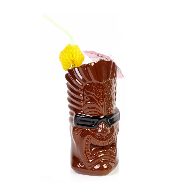 biradli grv20210 seramik tiki mug kokteyl bardagi 440 cc 9x20 cm kahverengi bar ve kokteyl ekipmani