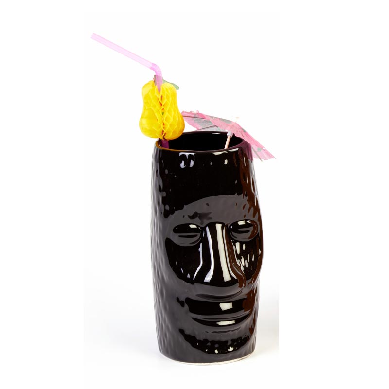 biradli grv20208 seramik tiki mug kokteyl bardagi 600 cc 8x17 cm siyah bar ve kokteyl ekipmani