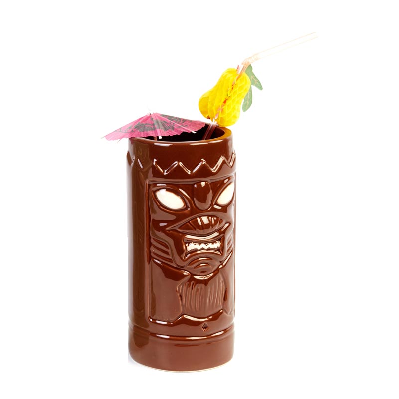 biradli grv20220 seramik tiki mug kokteyl bardagi 650 cc 8x18 5 cm kahverengi bar ve kokteyl ekipmani