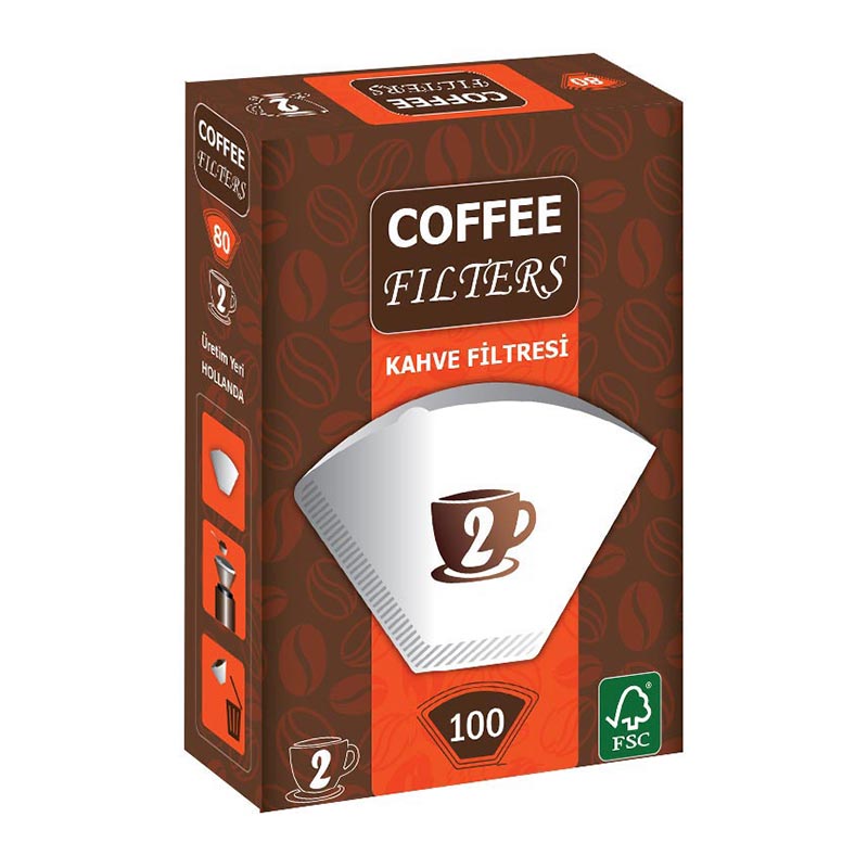 Coffee Filters No:2 Kahve Filtre Kağıdı, 100 Adet, Beyaz, kahve aksesuarı