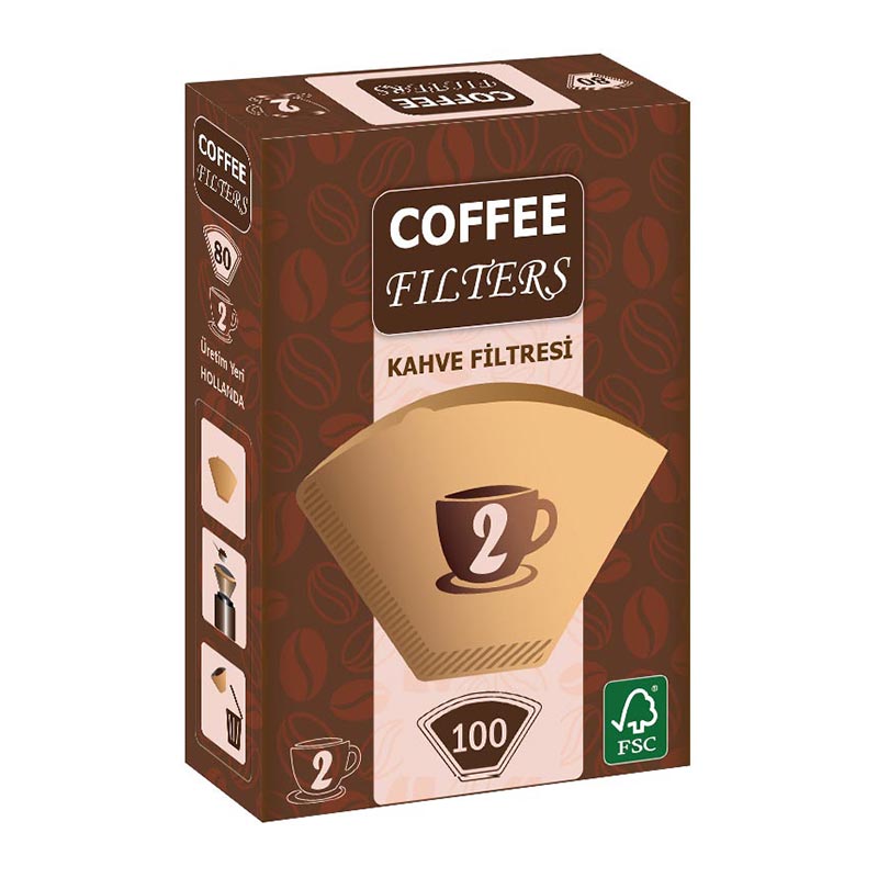 Coffee Filters No:2 Kahve Filtre Kağıdı, 100 Adet, Kahverengi, kahve aksesuarı
