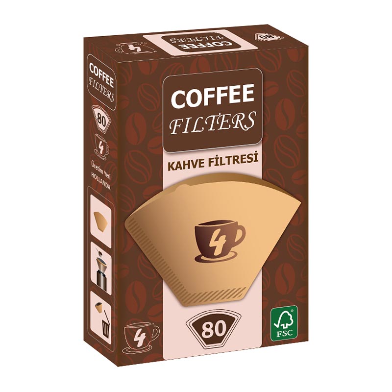 Coffee Filters No:4 Kahve Filtre Kağıdı, 80 Adet, Kahverengi, kahve aksesuarı