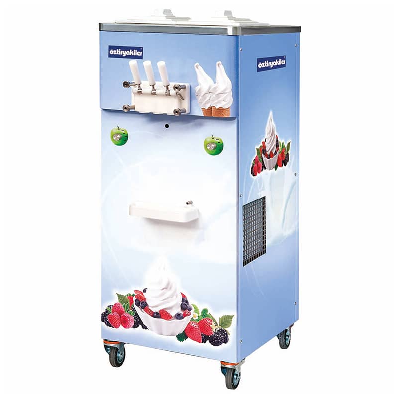oztiryakiler uc kollu dondurma ve donmus yogurt makinesi pompali karistiricili 2x11 lt