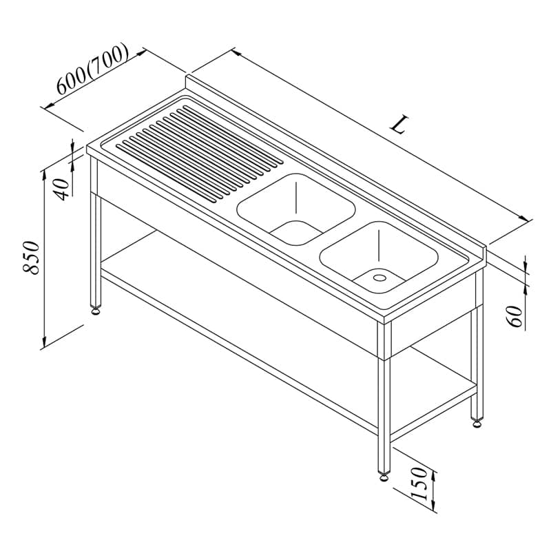 oztiryakiler evyeli tezgahi 2g1d sol 3 perdeli taban rafli 200x70 cm