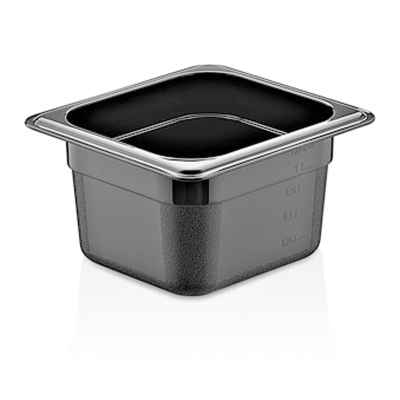GastroPlast GN 1/6-100 mm Polikarbon Gastronorm Küvet, Siyah, gastronorm küvet
