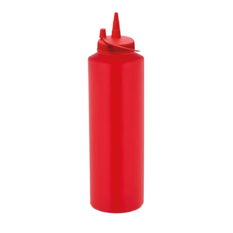 GastroPlast GPSC-1000 Kapaklı Fişek Sosluk, 1000 ml, Kırmızı, kapak ve servis örtüsü