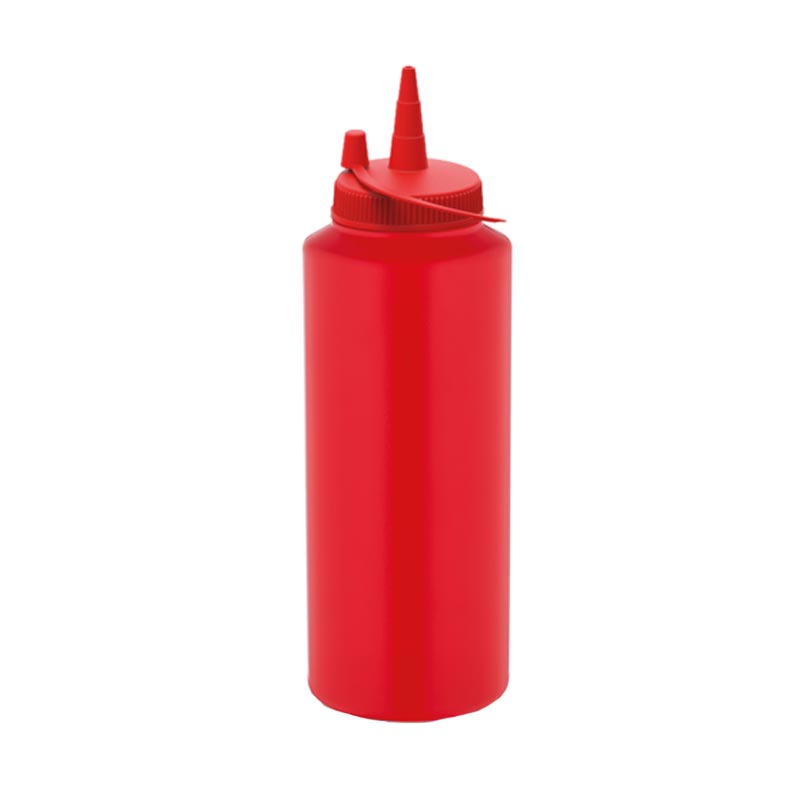 GastroPlast GPSC-500 Kapaklı Fişek Sosluk, 500 ml, Kırmızı, kapak ve servis örtüsü