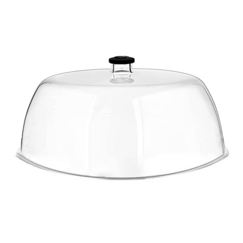GastroPlast Polikarbonat Yuvarlak Fanus, 35 cm, Siyah Kulplu, servis tepsisi