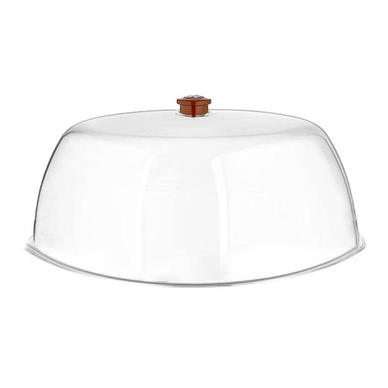 GastroPlast Yuvarlak Polikarbonat Fanus, 35 cm, Kahverengi Kulplu, servis tepsisi