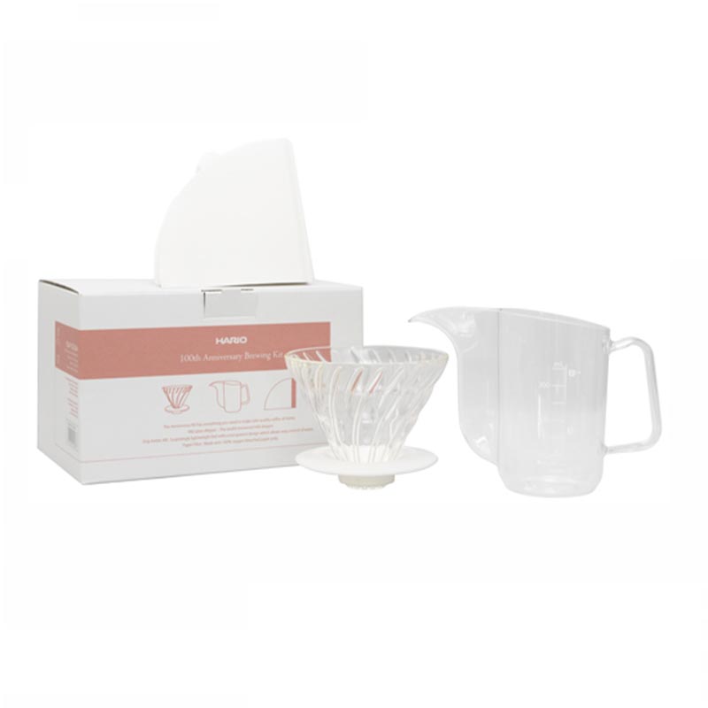 Hario VDAP-02-BLM 100. Yıl Demleme Kiti (V60 02 Cam Dripper + AIR Kettle + Filtre Kağıdı), V60 ve pour over dripper
