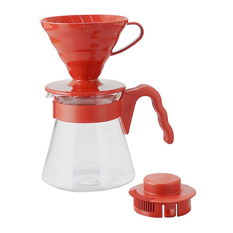 Hario VCSD-02R V60 02 Kahve Demleme Seti, Kırmızı, V60 ve pour over dripper