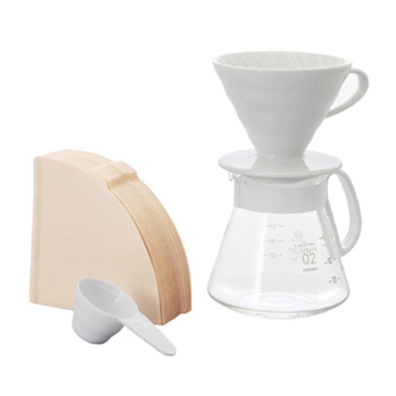 Hario XVDD-3012W V60 02 Seramik Kahve Demleme Seti, Beyaz, V60 ve pour over dripper