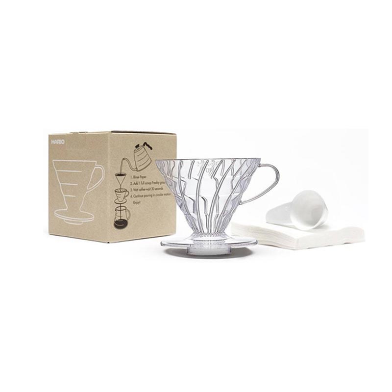 Hario VD-02T-UEX V60 02 Plastik Dripper ve 40'lı Filtre Kağıdı Seti, Şeffaf, V60 ve pour over dripper