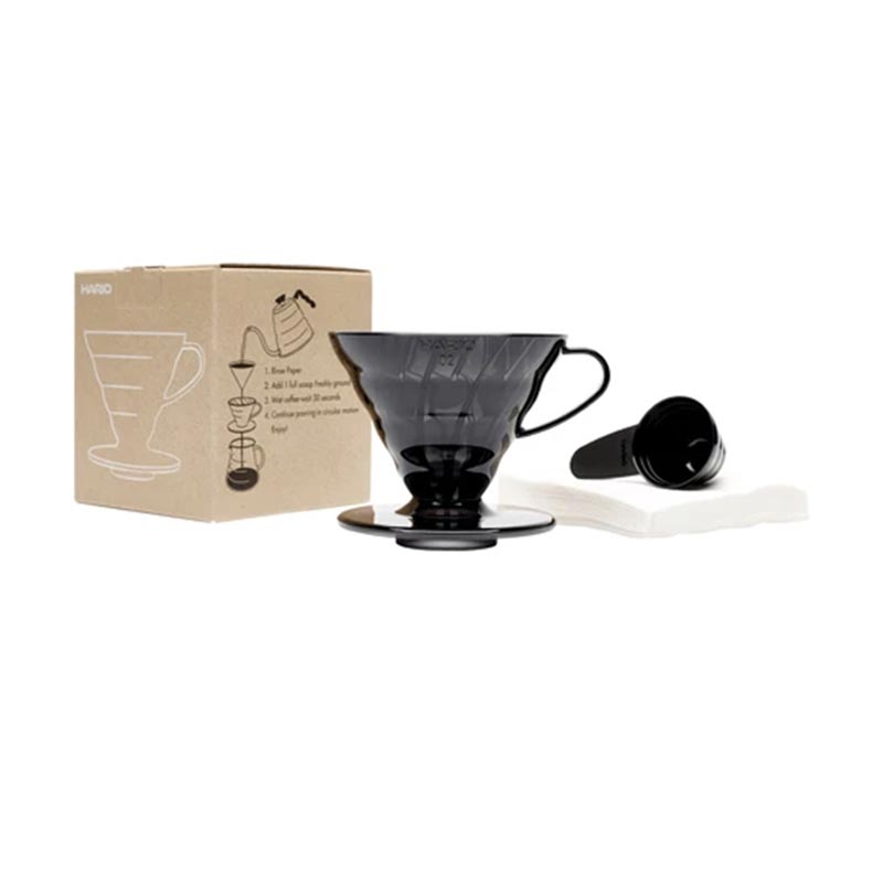 Hario VD-02TB-UEX V60 02 Plastik Dripper ve 40'lı Filtre Kağıdı Seti, Siyah, V60 ve pour over dripper
