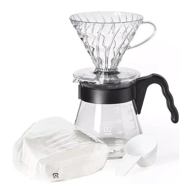 Hario VCDS-02-B V60 Kahve Demleme Seti, Şeffaf, V60 ve pour over dripper