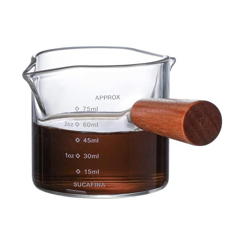 Neouza Ahşap Saplı Ölçülü Cam Kahve Server, 75 ml, kahve aksesuarı