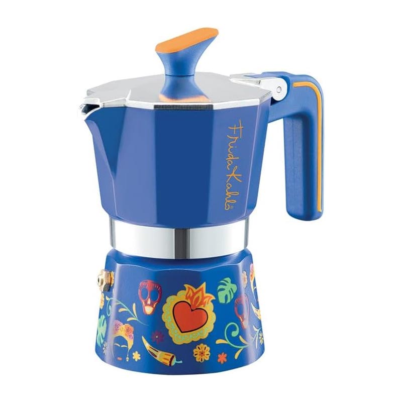 Pedrini Frida Kahlo Moka Pot, 3 Cup, Mavi, kahve aksesuarı