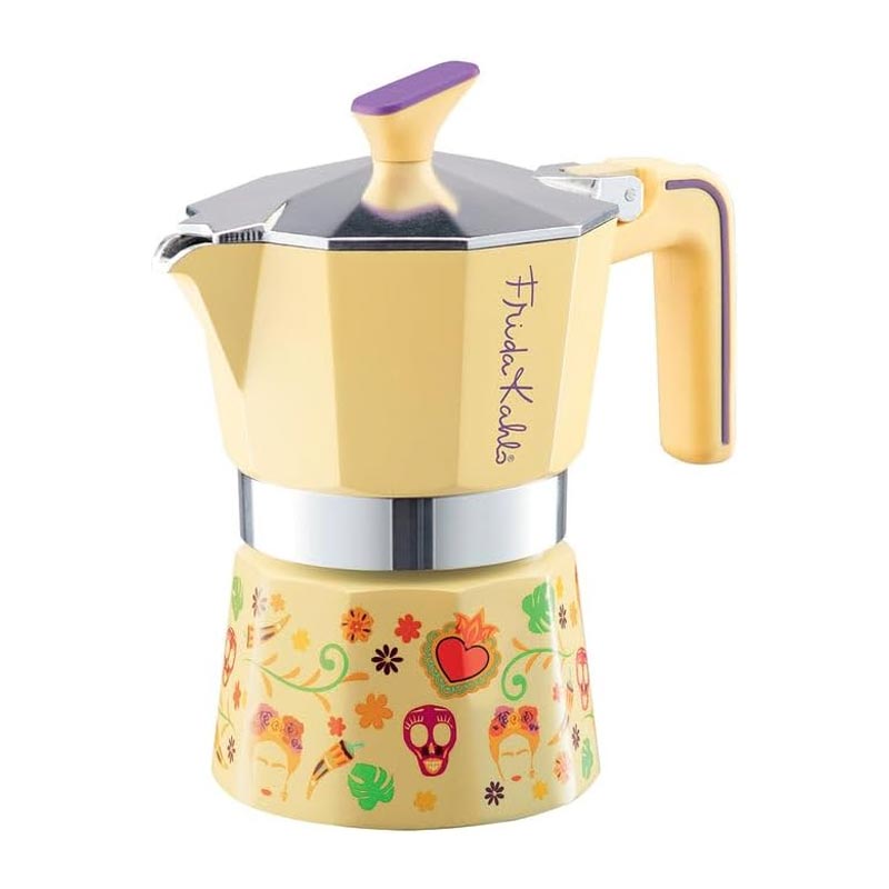 Pedrini Frida Kahlo Moka Pot, 6 Cup, Sarı, kahve aksesuarı