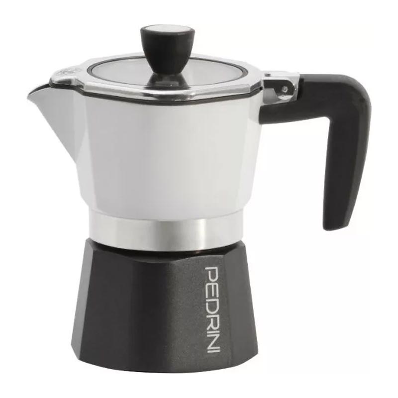 Pedrini Sei Moka Pot, 3 Cups, Şeffaf Kapaklı, Siyah Beyaz, kahve aksesuarı