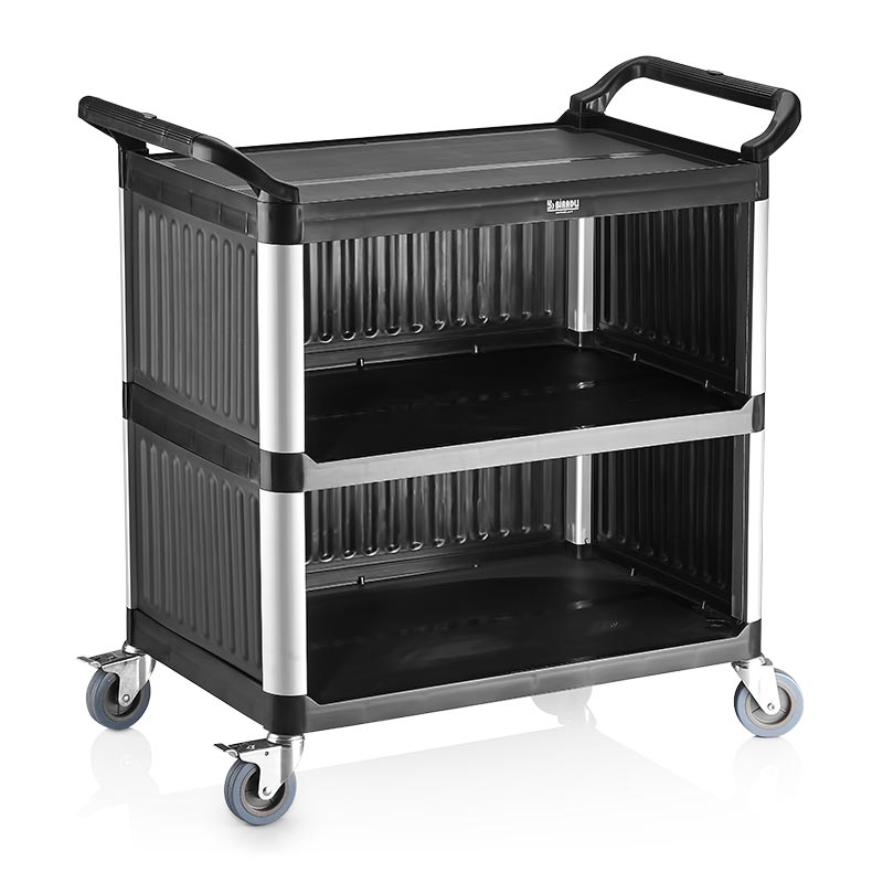 biradli brd53 plastik kapali servis arabasi 52x96x107 cm siyah profesyonel mutfak ekipmani
