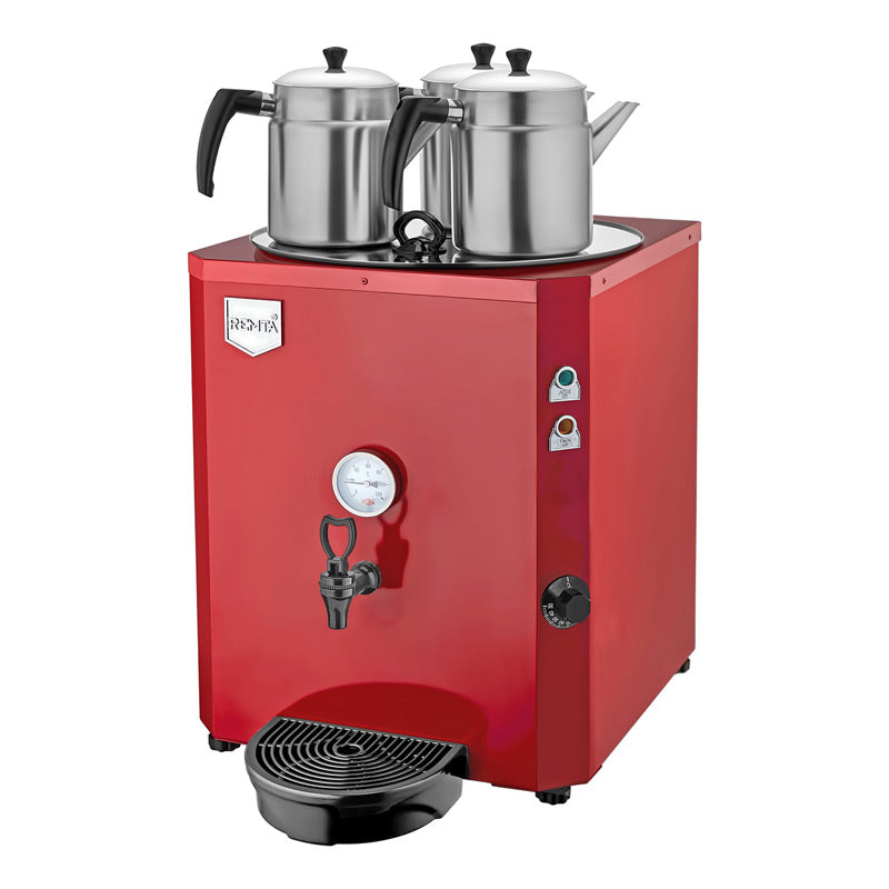 Remta DE10 Jumbo Çay Makinesi, 3 Demlikli, 40 L, Elektrikli, Kırmızı, çay kazanı ve sıcak içecek ekipmanı