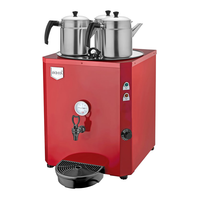 Remta DE10S Jumbo Şamandıralı Çay Makinesi, 3 Demlikli, 40 L, Elektrikli, Kırmızı, çay kazanı ve sıcak içecek ekipmanı