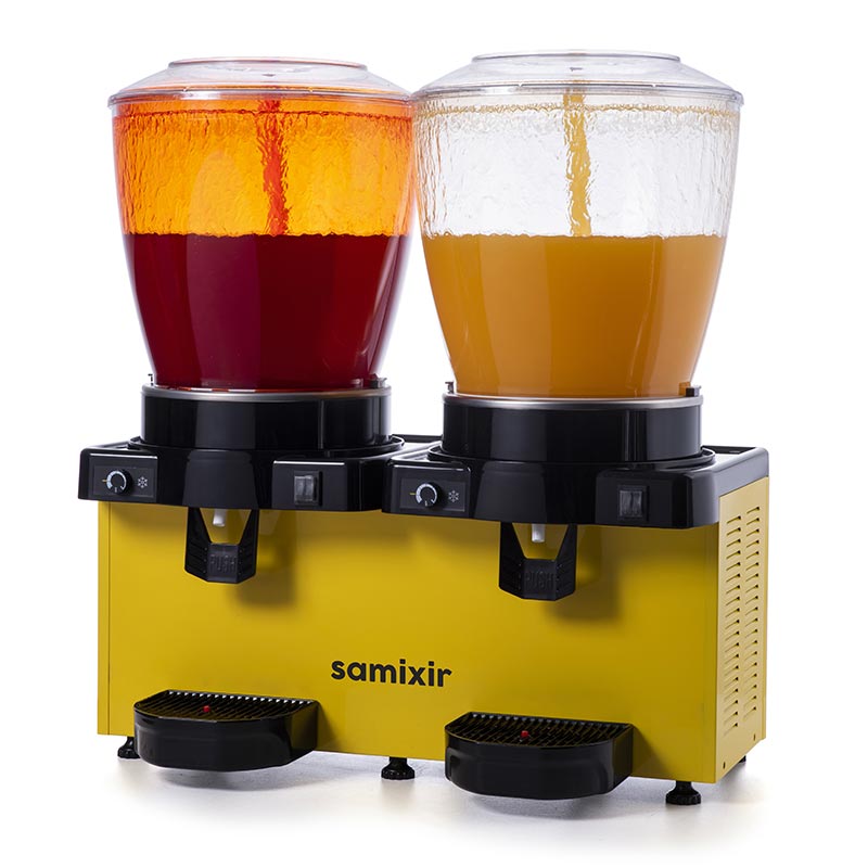 Samixir SS44 Panaromik Analog Twin Soğuk İçecek Dispenseri, 22+22 L, Fıskiyeli, Sarı, soğuk içecek dispenseri