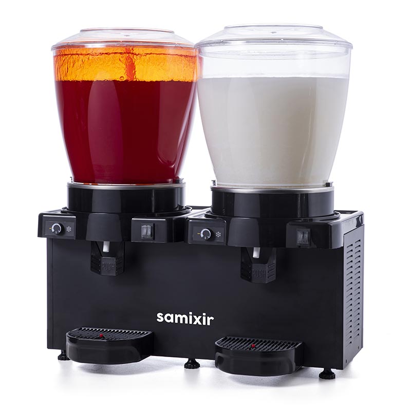 Samixir SM44 Panaromik Analog Twin Soğuk İçecek Dispenseri, 22+22 L, Fıskiyeli ve Karıştırıcılı, Siyah, soğuk içecek dispenseri