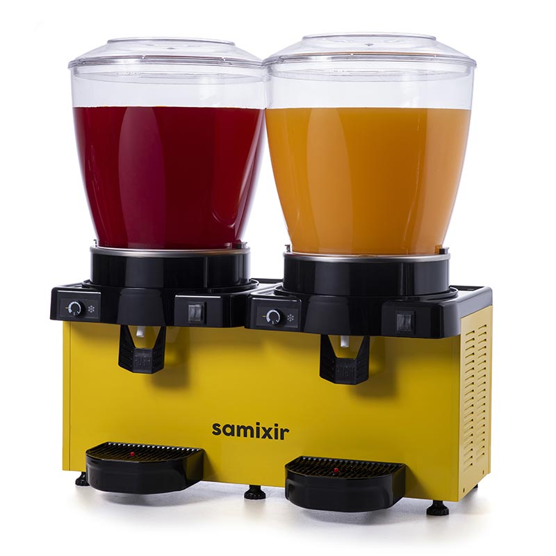 Samixir MM44.AY Panaromik Analog Twin Soğuk İçecek Dispenseri, 22+22 L, Karıştırıcılı, Sarı, soğuk içecek dispenseri