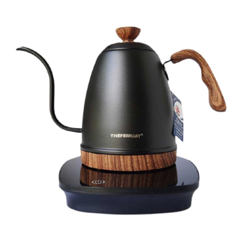 Tecnocoffee Isı Ayarlı Kettle, Ahşap Tutacak, 1 L, Siyah, kahve aksesuarı